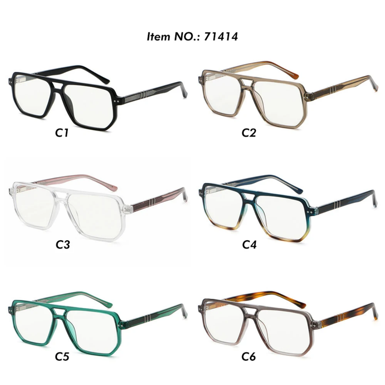 Tess Unisex Anti-Blue Light Double Bridge Oversized Square Frame Glasses