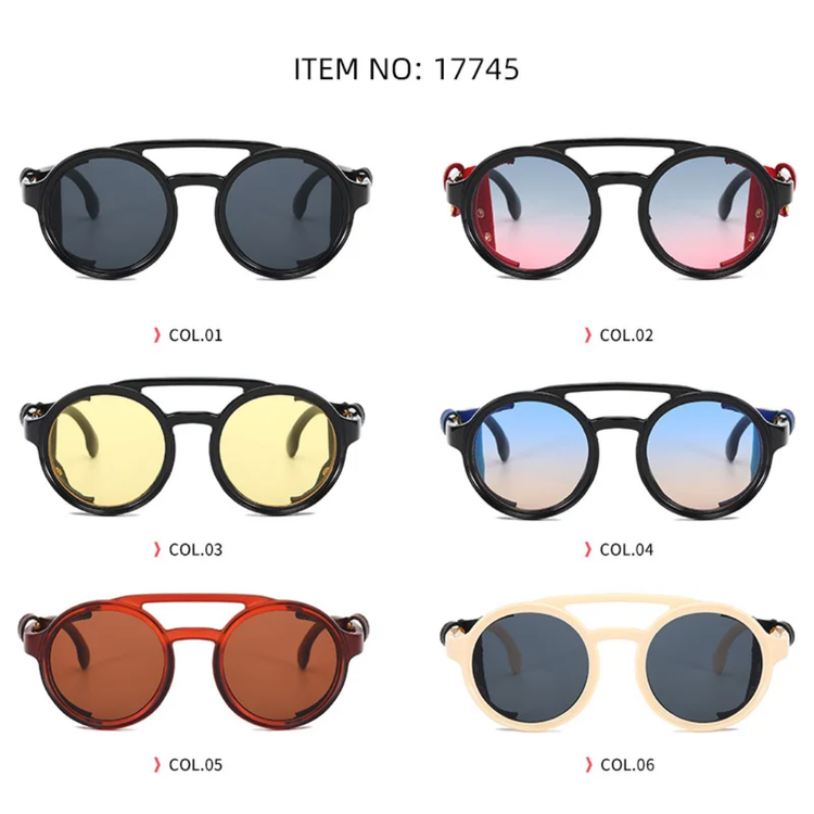 Cairo Unisex Retro Round Leather Shield UV400 Sunglasses