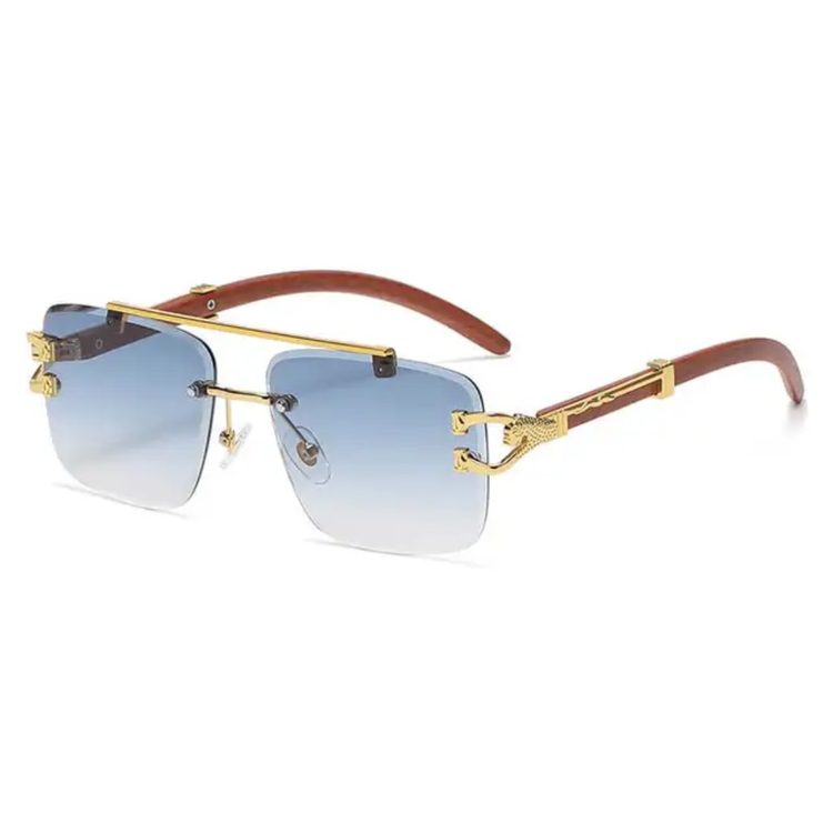 Kiran Rimless Unisex Wood Temple Detail Sunglasses