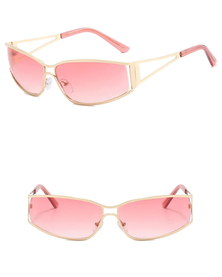 CORRIE UV400 WOMENS RECTANGULAR METAL SHIELD FRAME SUNGLASSES
