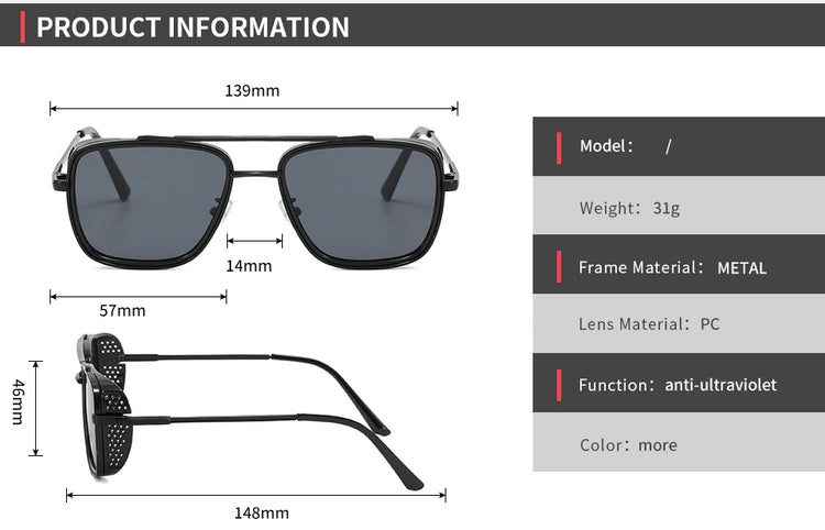 ISHMAEL UV400 MEN'S FLAT TOP SQUARE FRAME SUNGLASSES