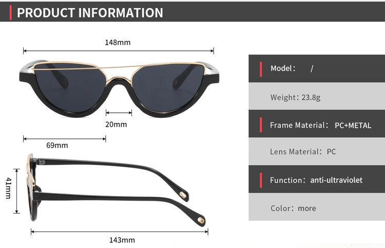 Bianca Womens UV400 Y2K Gold Detail Oval Half Frame Fashion Sunglasses