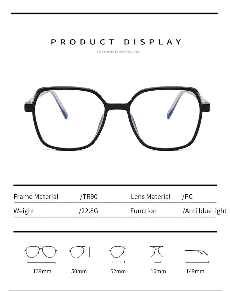 LEIGHTON UNISEX OVERSIZED SQUARE FRAME ANTI-BLUE LIGHT BLOCKING GLASSES