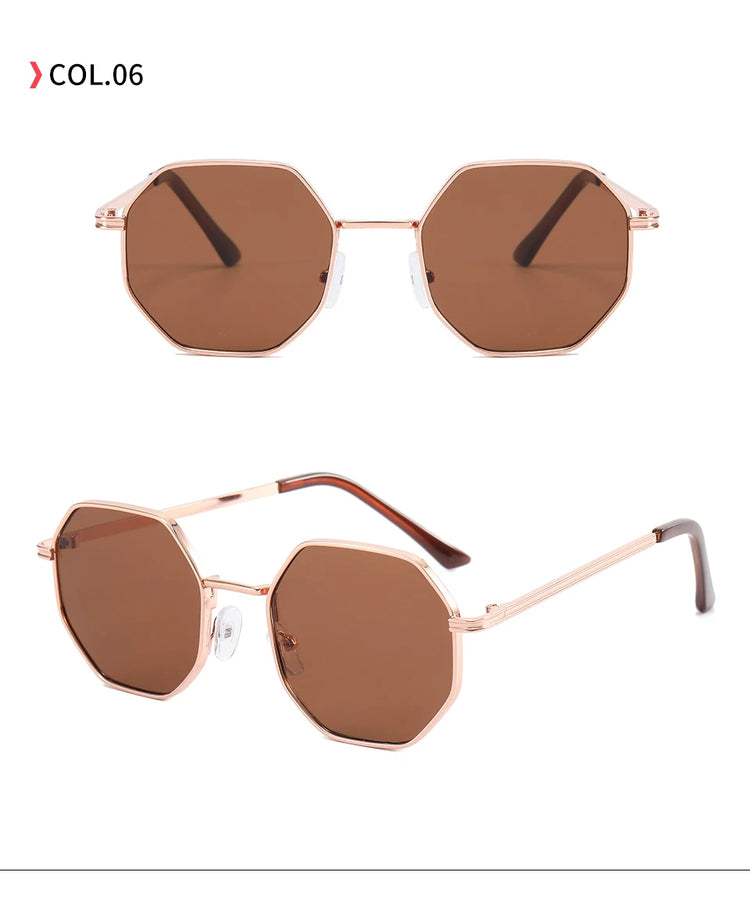 Rune Unisex UV400 Octagonal Metal Frame Sunglasses