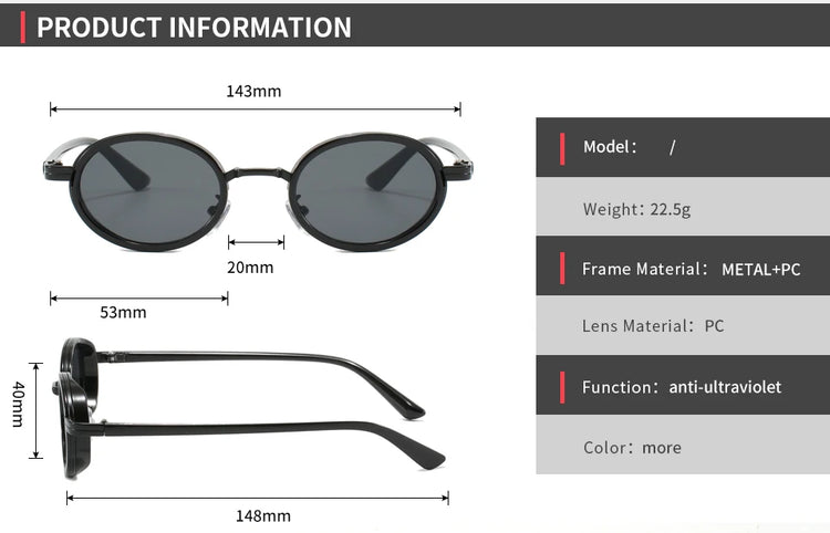 ASIA WOMEN'S  SMALL RETRO OVAL FRAME UV400 SUNGLASSES