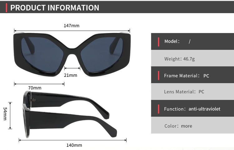 LAILA UNISEX OVERSIZED POLYGON CAT EYE UV400 CHUNKY FRAME SUNGLASSES