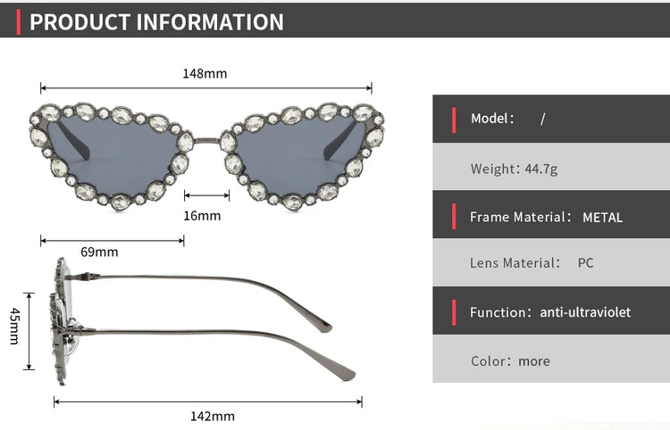 SHAREEN WOMEN'S RHINESTONE DETAILED CAT EYE FRAME SUNGLASSES