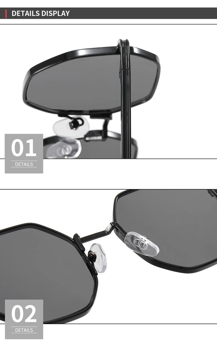 Rune Unisex UV400 Octagonal Metal Frame Sunglasses