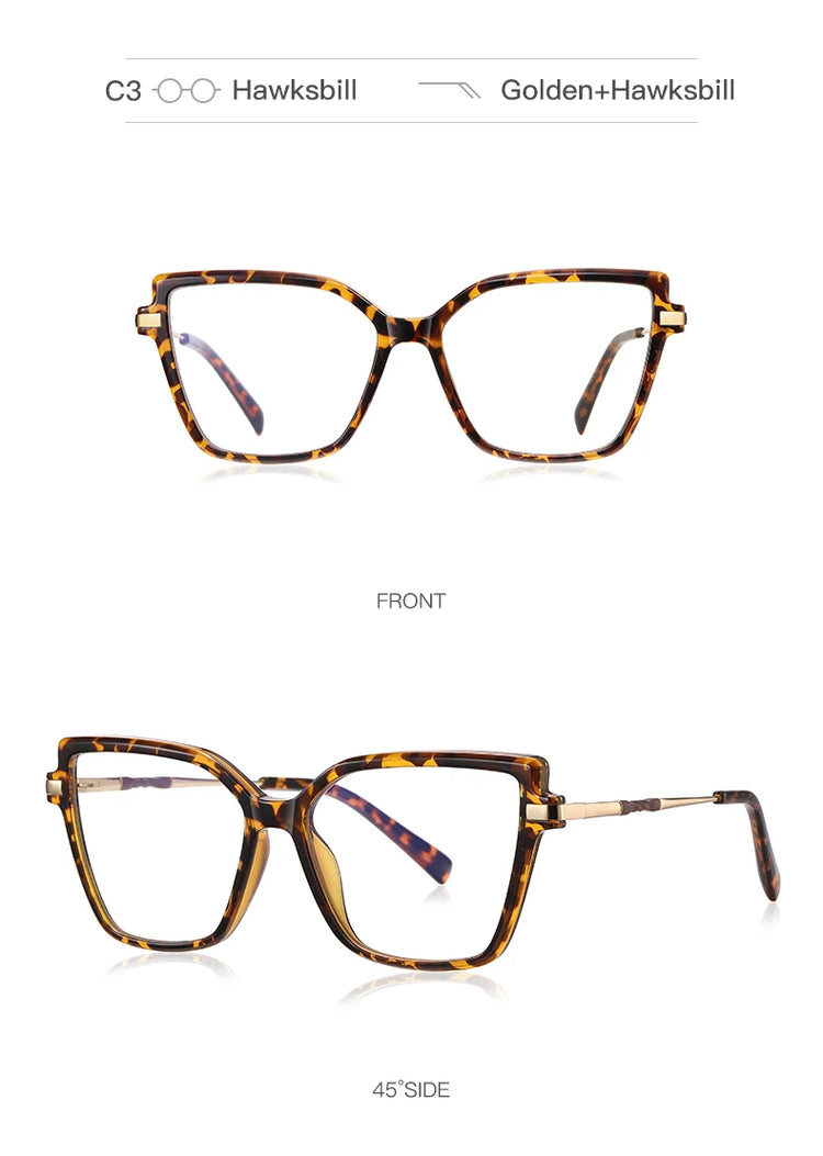 ALAINE GOLD DETAILED ANTI BLUE LIGHT CAT EYE FRAME GLASSES