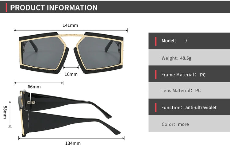 MITCHELL OVERSIZED UNISEX UV400 BOLD RECTANGULAR FRAME SUNGLASSES