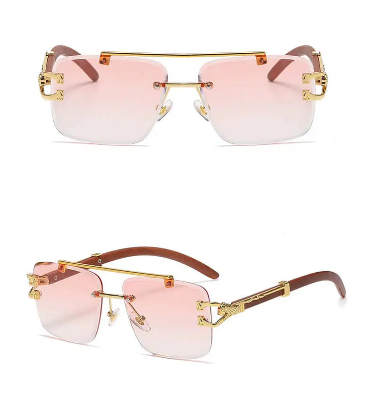 Kiran Rimless Unisex Wood Temple Detail Sunglasses