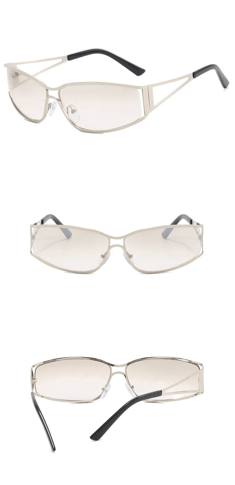 CORRIE UV400 WOMENS RECTANGULAR METAL SHIELD FRAME SUNGLASSES