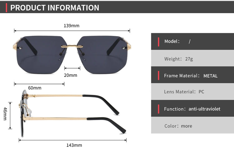 Matteo Unisex Rimless Oversized Square Sunglasses