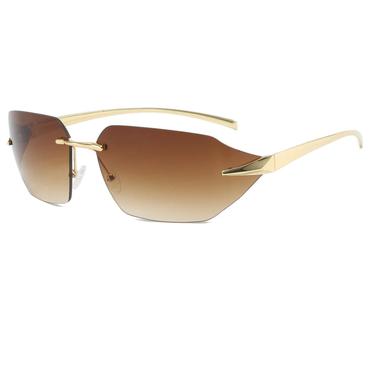 SHAI UV400 WOMENS RECTANGULAR-OVAL RIMLESS SHIELD FRAME SUNGLASSES