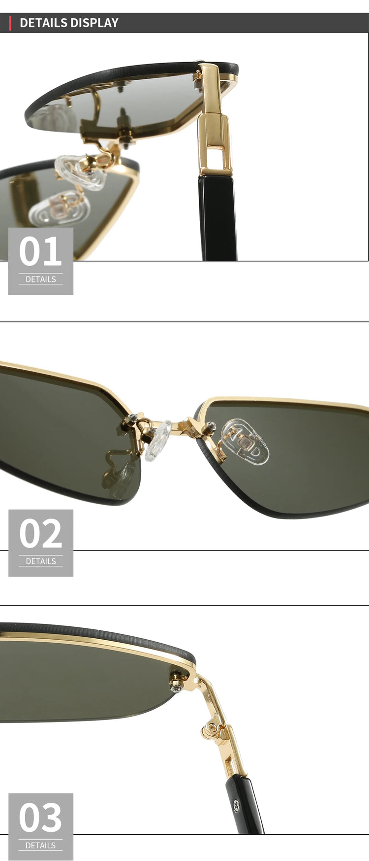 Des Rectangular Retro Half Frame Unisex Sunglasses