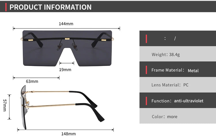 RAQUELLE Women's Oversized Rimless Square Shield Sunglasses