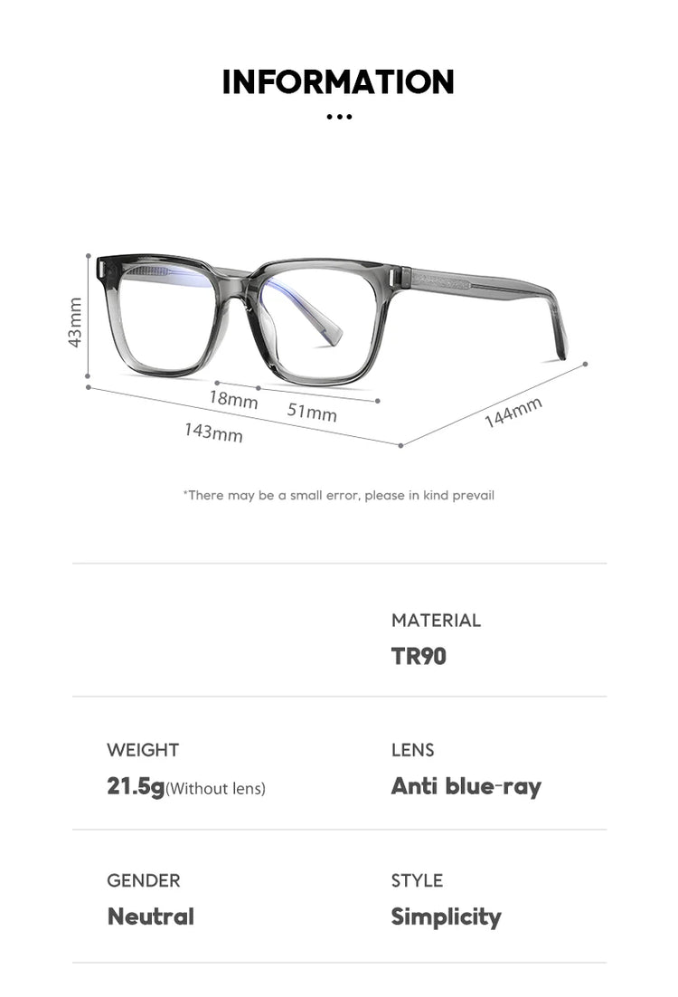 Asher Unisex Square Frame Anti-Blue Light Blocking Glasses