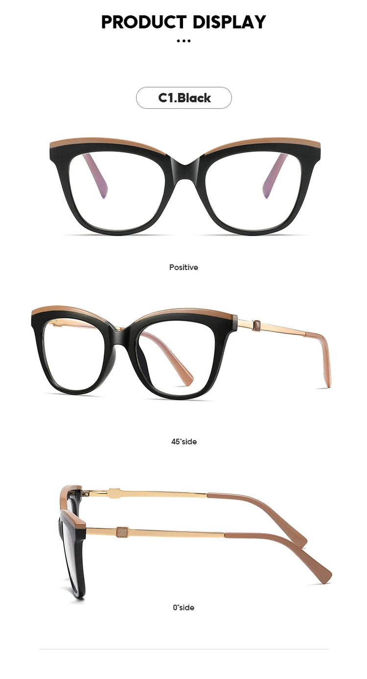 CELIN GOLD DETAIL ANTI BLUE LIGHT CAT EYE FRAME GLASSES