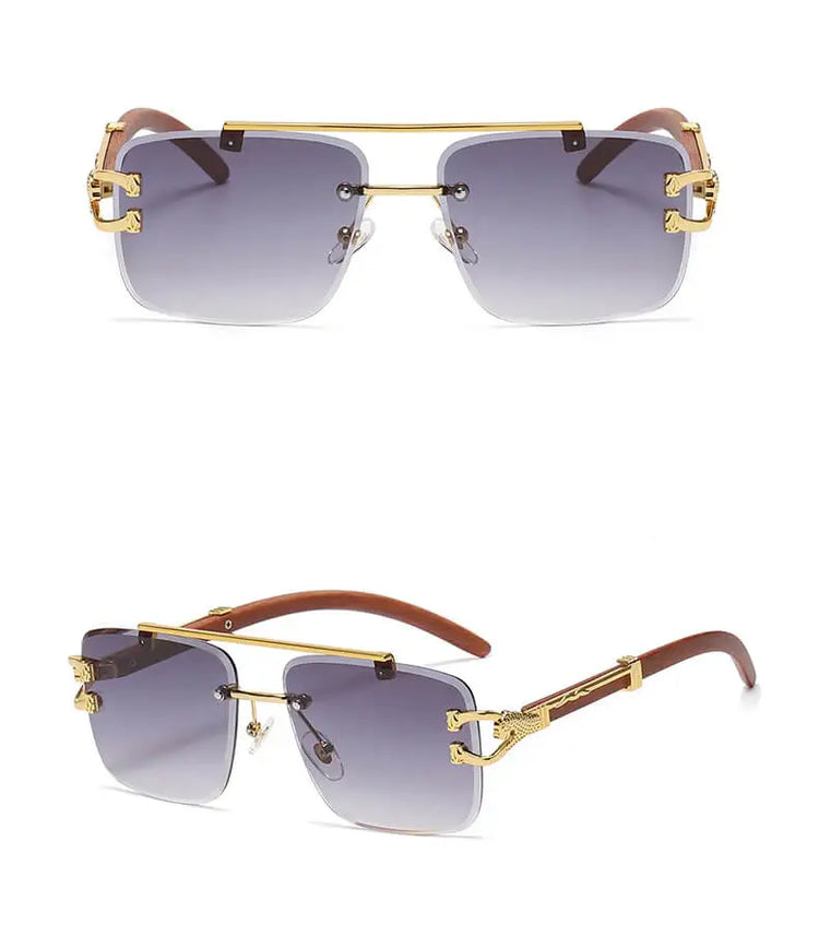Kiran Rimless Unisex Wood Temple Detail Sunglasses