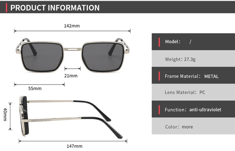 MACKENZIE UV400 UNISEX RETRO RECTANGLE METAL FRAME SUNGLASSES