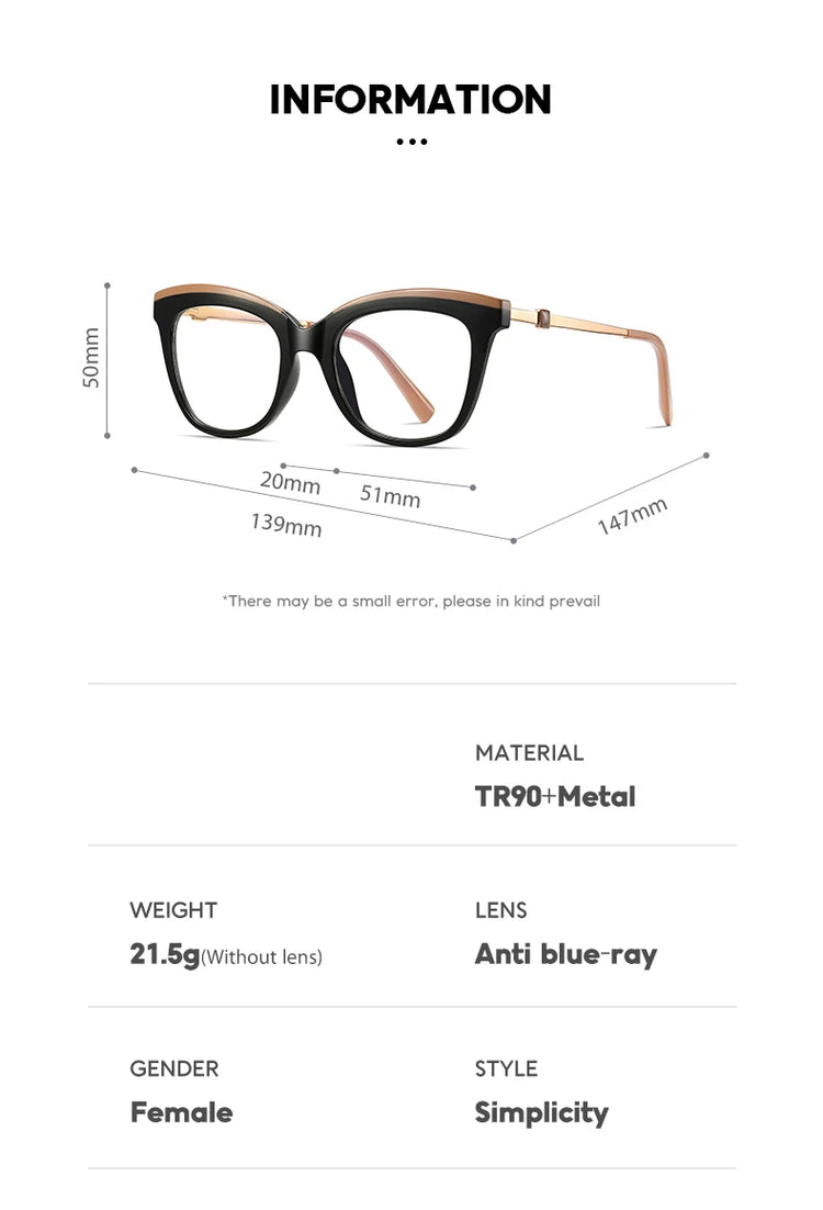 CELIN GOLD DETAIL ANTI BLUE LIGHT CAT EYE FRAME GLASSES