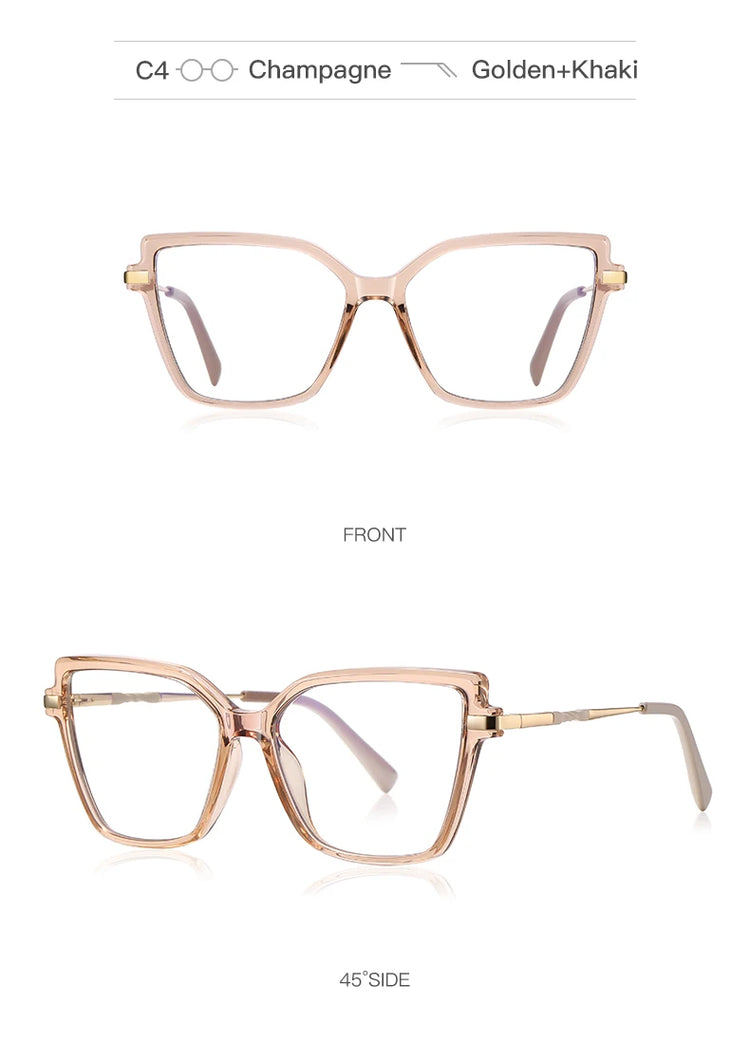 ALAINE GOLD DETAILED ANTI BLUE LIGHT CAT EYE FRAME GLASSES