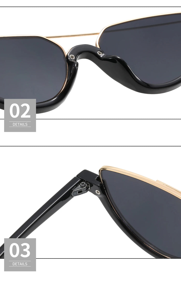 Bianca Womens UV400 Y2K Gold Detail Oval Half Frame Fashion Sunglasses