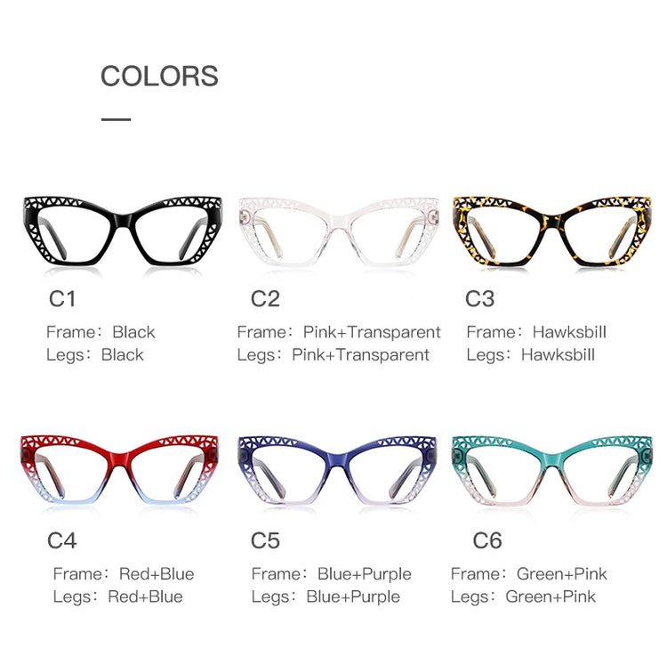 ROBYN WOMEN'S ANTI BLUE LIGHT LASER CUT DETAIL CAT EYE FRAME GLASSES