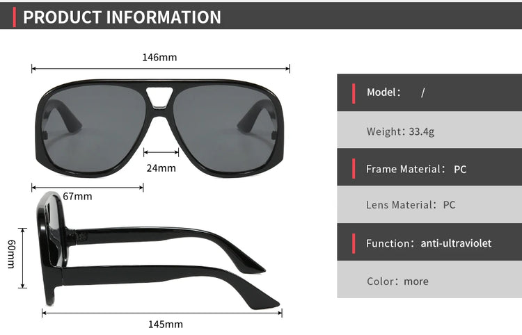 Cylo Oversized Unisex Flat Top Pilot Frame UV400 Sunglasses