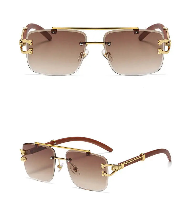 Kiran Rimless Unisex Wood Temple Detail Sunglasses