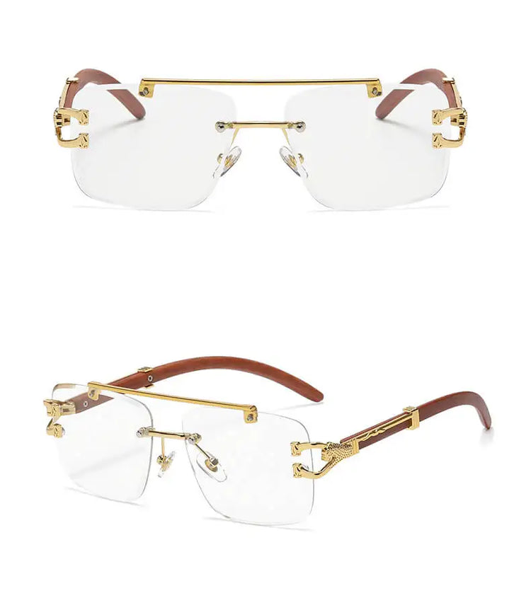 Kiran Rimless Unisex Wood Temple Detail Sunglasses