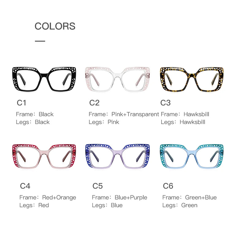 PRINCESS WOMENS OVERSIZED SQUARE FRAME ANTI BLUE LIGHT BLOCKING GLASSES