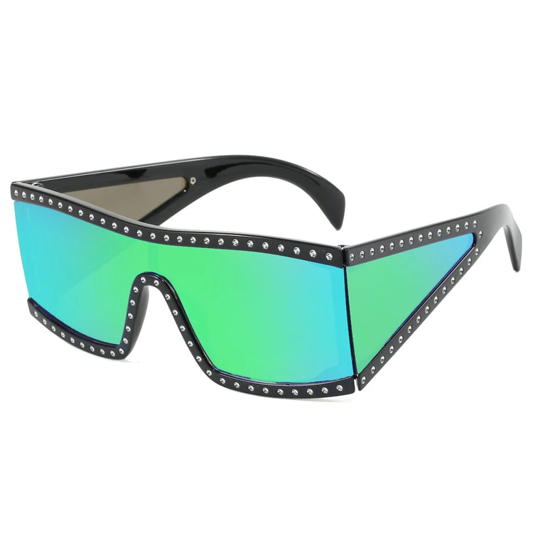 MAXX OVERSIZED WOMEN'S UV400 STUDDED SQUARE FRAME SUNGLASSES