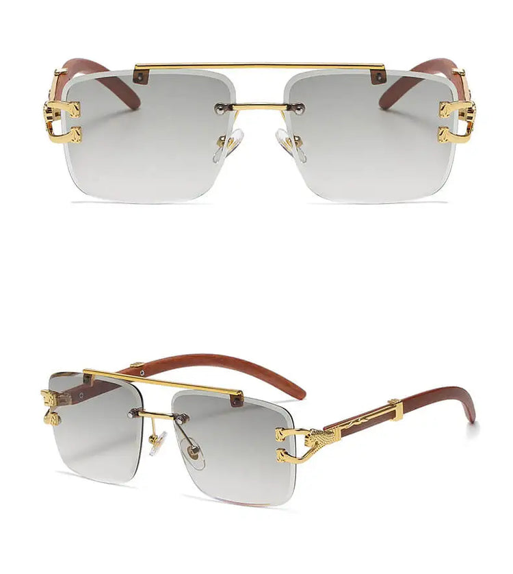Kiran Rimless Unisex Wood Temple Detail Sunglasses