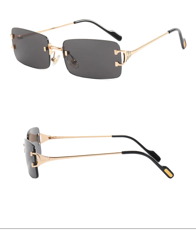 AMAR Unisex UV400 Metal Rimless Rectangle Frame Sunglasses