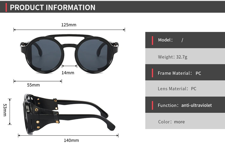 Cairo Unisex Retro Round Leather Shield UV400 Sunglasses