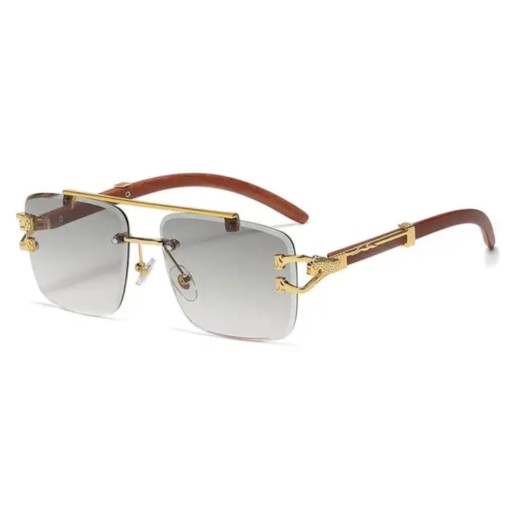 Kiran Rimless Unisex Wood Temple Detail Sunglasses