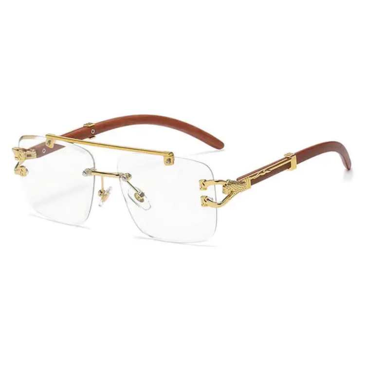 Kiran Rimless Unisex Wood Temple Detail Sunglasses