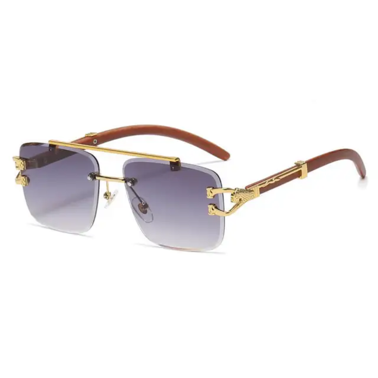 Kiran Rimless Unisex Wood Temple Detail Sunglasses