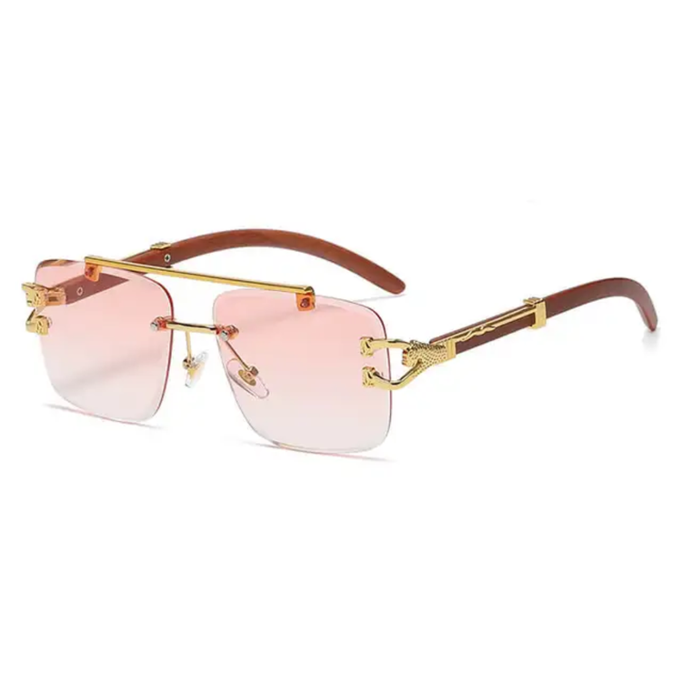 Kiran Rimless Unisex Wood Temple Detail Sunglasses