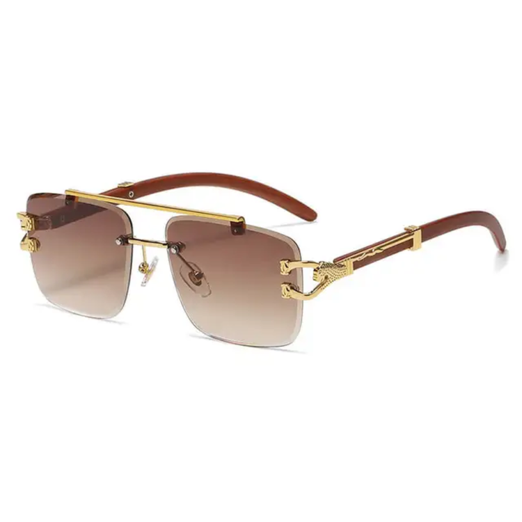 Kiran Rimless Unisex Wood Temple Detail Sunglasses
