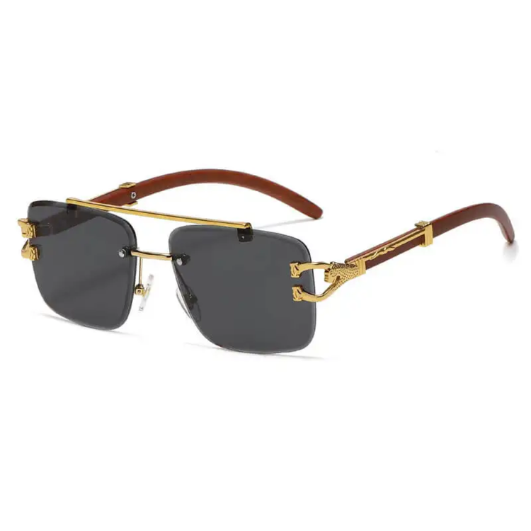 Kiran Rimless Unisex Wood Temple Detail Sunglasses