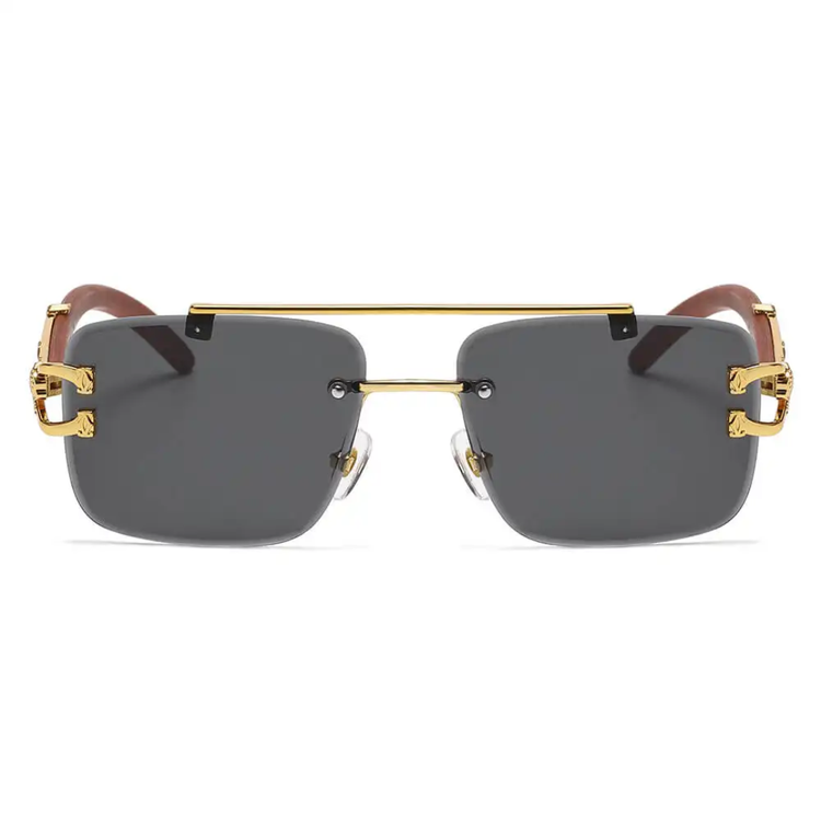 Kiran Rimless Unisex Wood Temple Detail Sunglasses