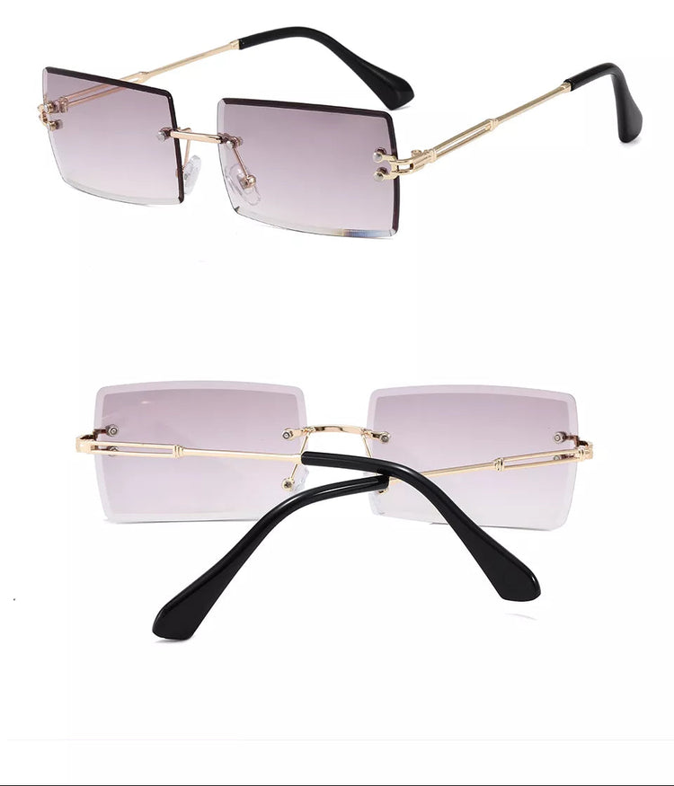 AMARI UNISEX TINTED UV 400 SMALL RIMLESS RECTANGLE FRAME SUNGLASSES