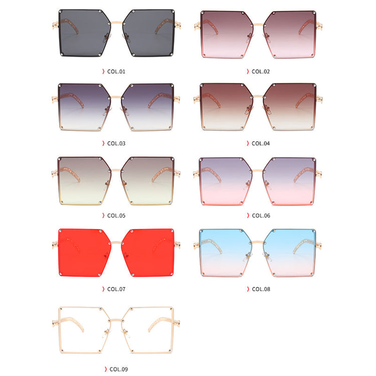 ABBY WOMEN'S UV400 SQUARE METAL FRAME CHAIN LINK SUNGLASSES