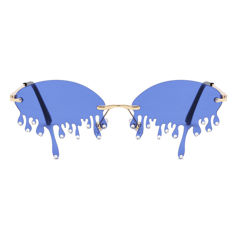 DORIAN UNISEX OVAL RIMLESS DRIP RHINESTONE FRAME SUNGLASSES
