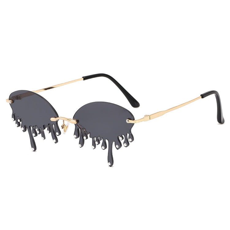 DORIAN UNISEX OVAL RIMLESS DRIP RHINESTONE FRAME SUNGLASSES