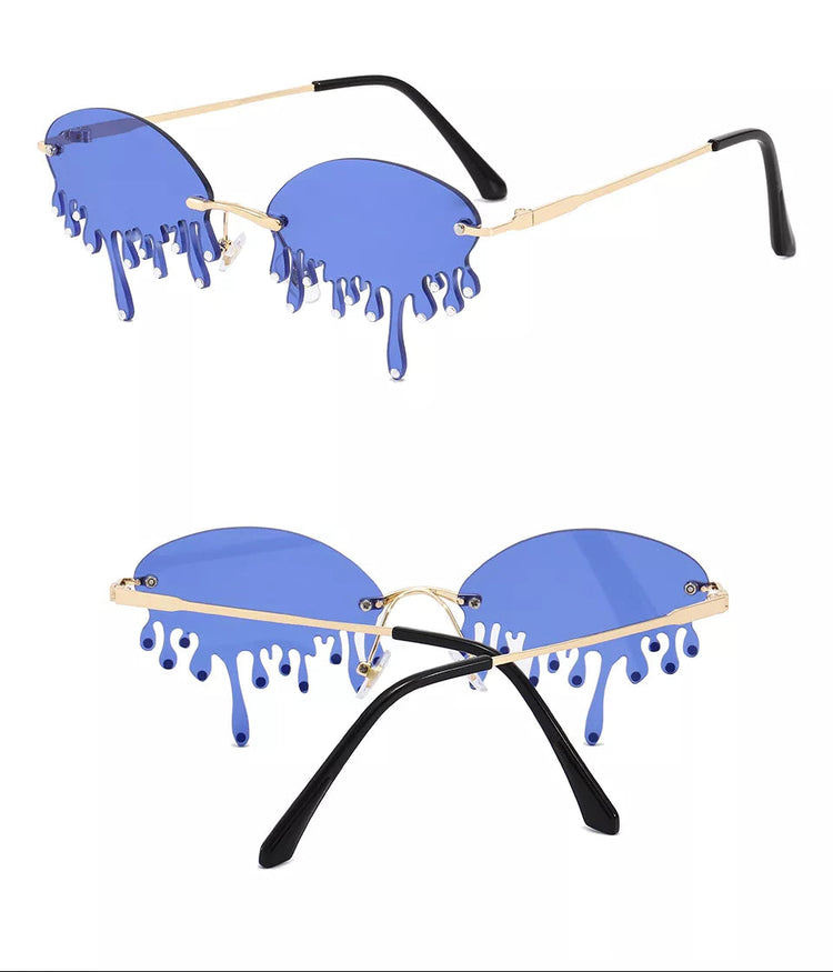 DORIAN UNISEX OVAL RIMLESS DRIP RHINESTONE FRAME SUNGLASSES