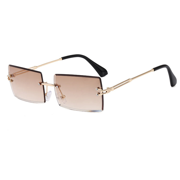 AMARI UNISEX TINTED UV 400 SMALL RIMLESS RECTANGLE FRAME SUNGLASSES