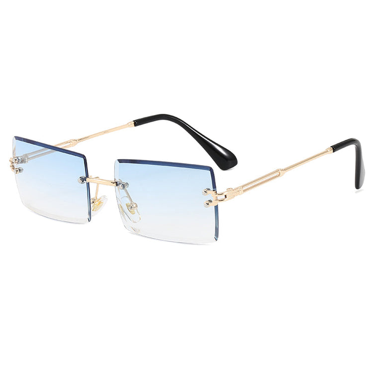 AMARI UNISEX TINTED UV 400 SMALL RIMLESS RECTANGLE FRAME SUNGLASSES